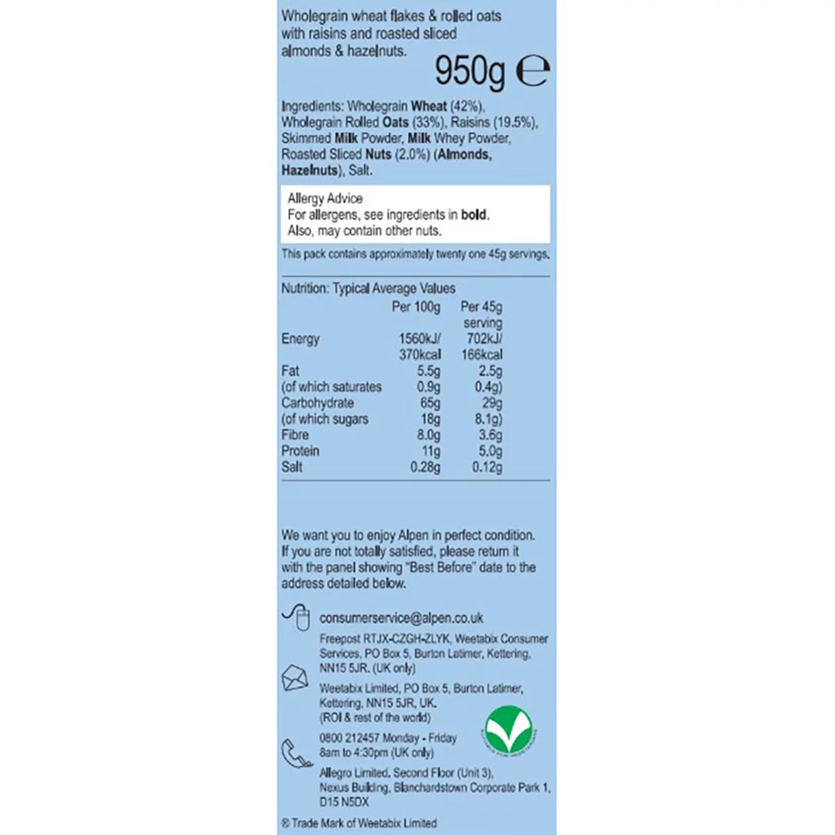 Alpen No Added Sugar Muesli ingredients