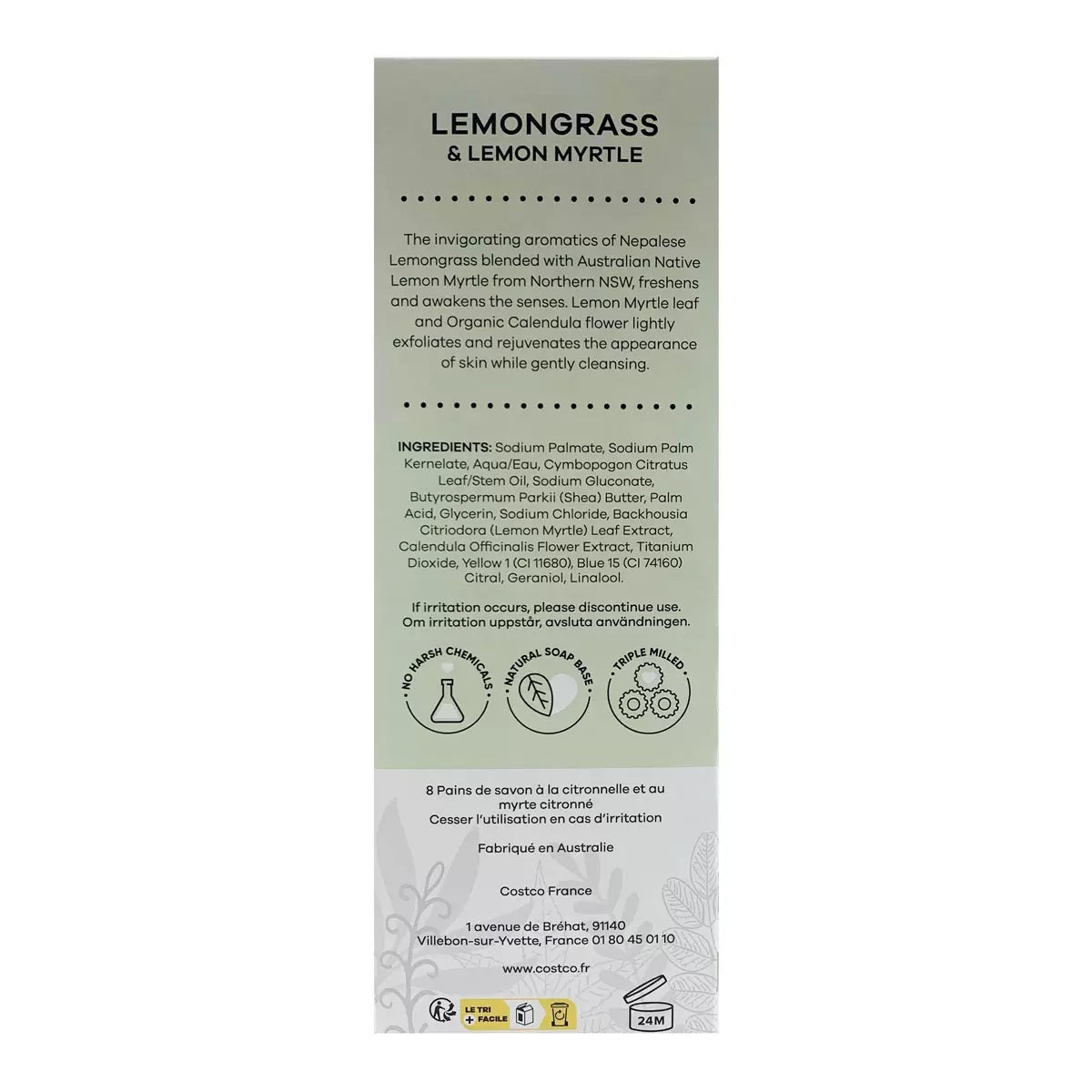 Australian Botanical Soap Lemongrass & Lemon Myrtle Bar 193g ingredients