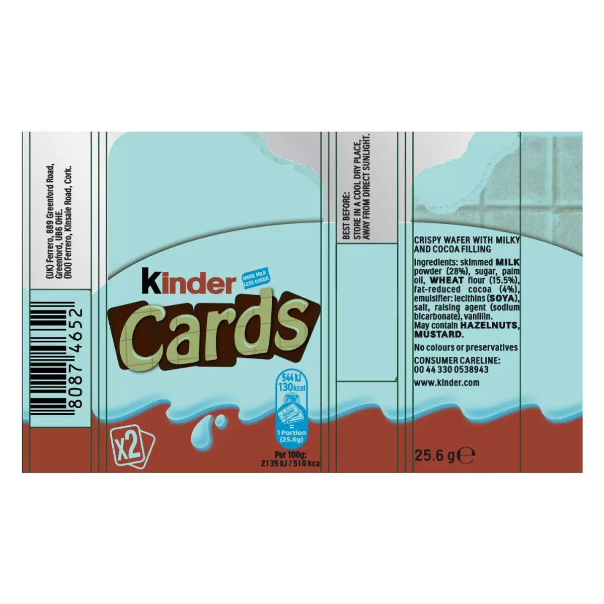 Kinder Cards 25.6g ingredients