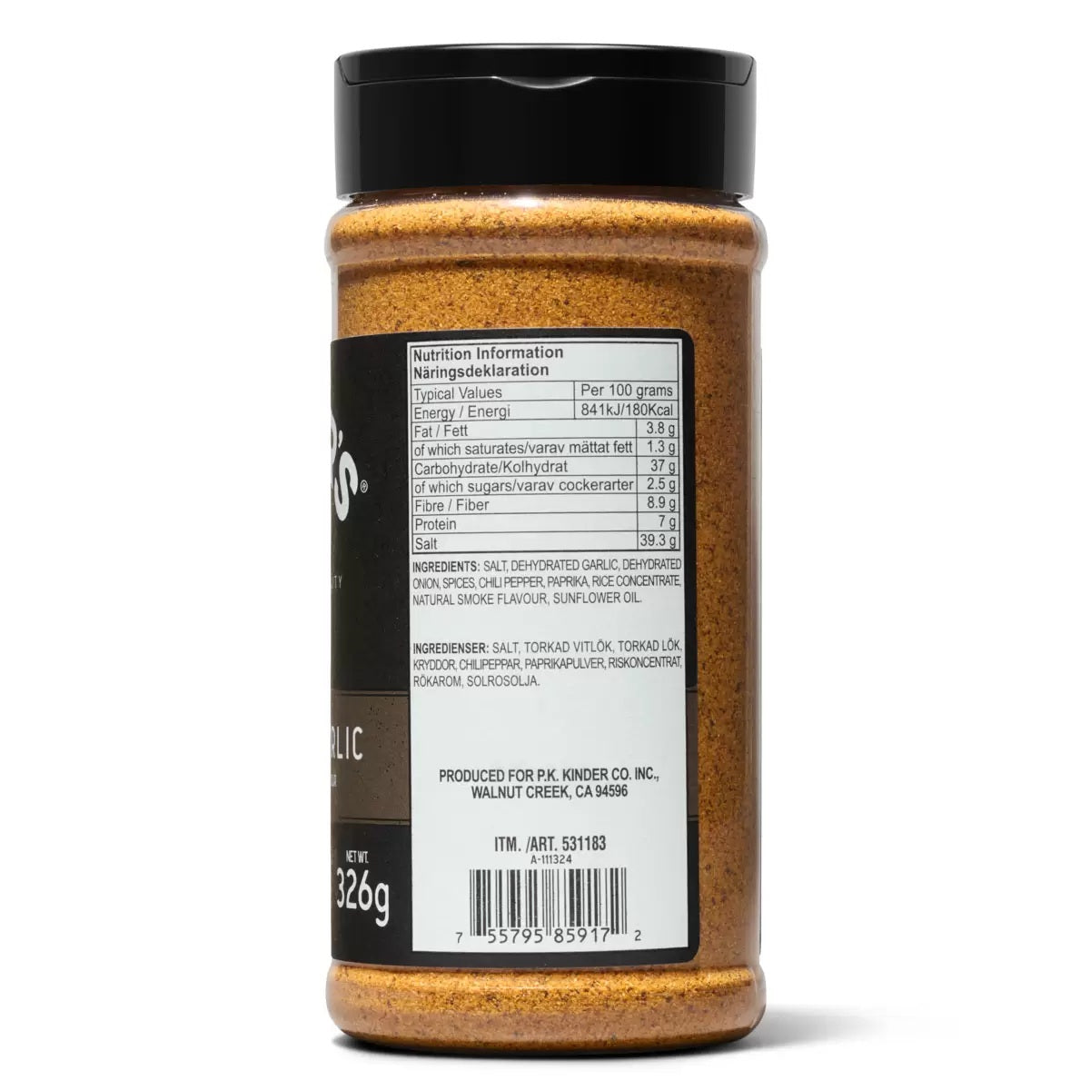 Kinder's Woodfired Garlic Seasoning 362g ingredients