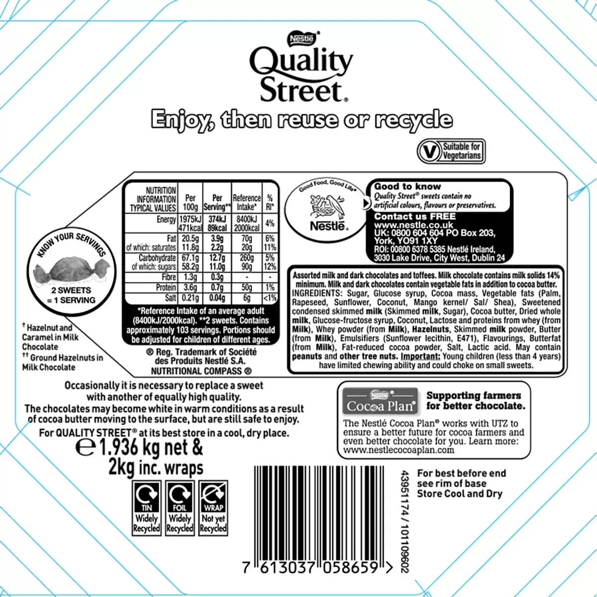 Nestle Quality Street Tin 1.93kg ingredients