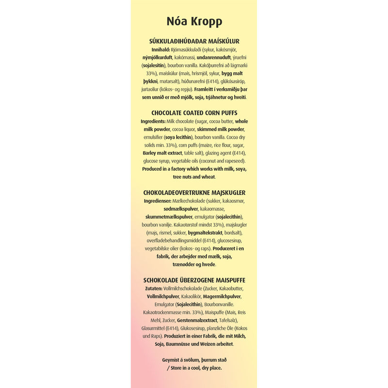 Noa Kropp Icelandic Chocolate Corn Puffs 900g INGREDIENTS