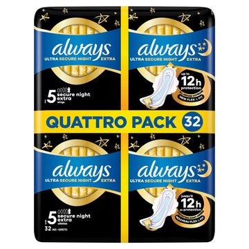 Always Ultra Night Extra Wings size 5, 32 Pack