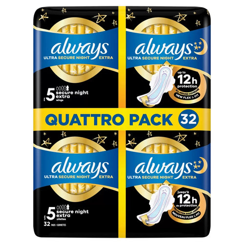 Always Ultra Night Extra Wings size 5, 32 Pack