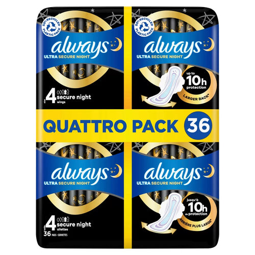Always Ultra Night Quattro Packs size 4, 36 Pack