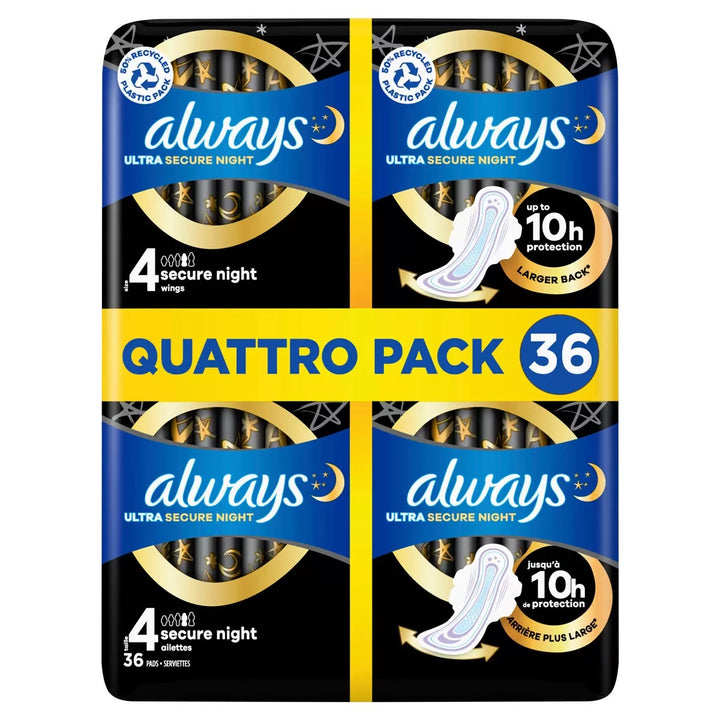 Always Ultra Night Quattro Packs size 4, 36 Pack