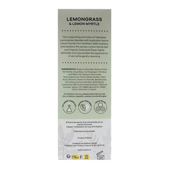 Australian Botanical Soap Lemongrass & Lemon Myrtle Bar 193g ingredients