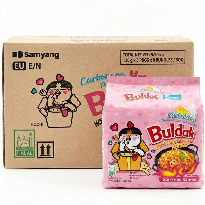 Buldak Carbonara Hot Chicken Flavour Ramen Noodles 130g Pack of 5 x 8-1