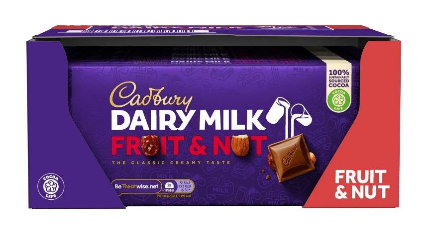 Cadbury Dairy Milk Fruit and Nut 180g X 15