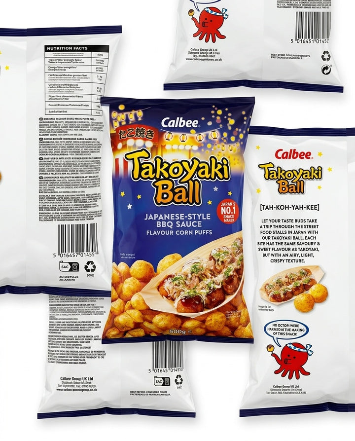 Calbee Takoyaki Ball Japanese Style BBQ Sauce Flavour Corn Puffs 500g-1
