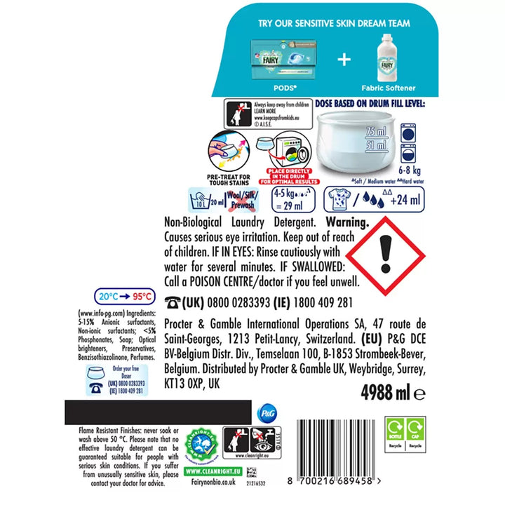 Fairy Non Bio Laundry Liquid 172 Washes 4.988L
