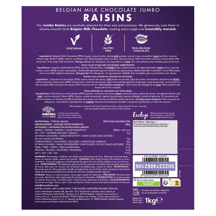 Forest Feast Belgian Milk Chocolate Jumbo Raisins 1kg-1