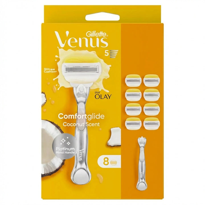 Gillette Venus Comfortglide with Olay Platinum Metal Handle & 8 Blades