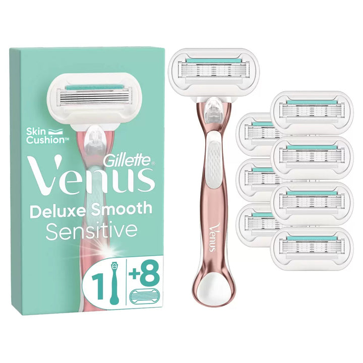 Gillette Venus Deluxe Smooth Sensitive Razor Metal Handle & 8 Blades