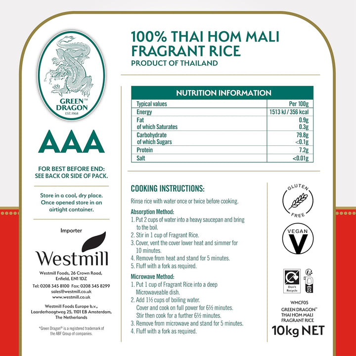 Green Dragon Thai Fragrant Jasmine Rice 10KG-1