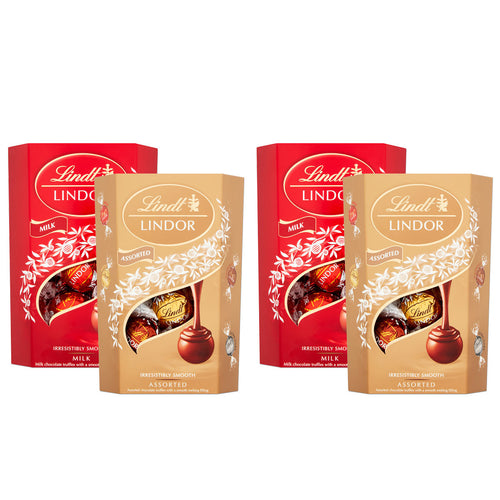 Lindt Lindor Milk Chocolate and Assorted Chocolate Truffles 200g X 4