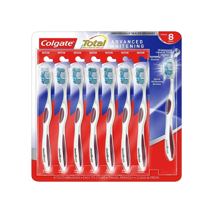 Medium Colgate Total Advanced Whitening Toothbrush 8 Pack