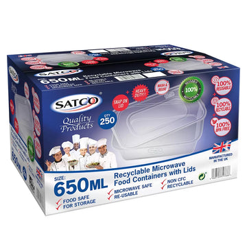 SATCO 650ml Recyclable Microwave Food Containers with Lids 250 Pack-1