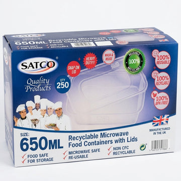 SATCO 650ml Recyclable Microwave Food Containers with Lids 250 Pack