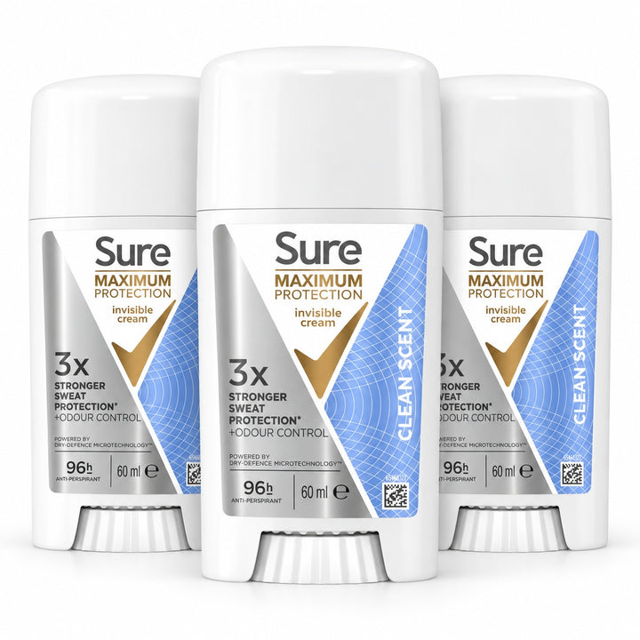Sure Women Maximum Protection Clean Scent Invisible Cream Antiperspirant Deodorant 60ml X 3