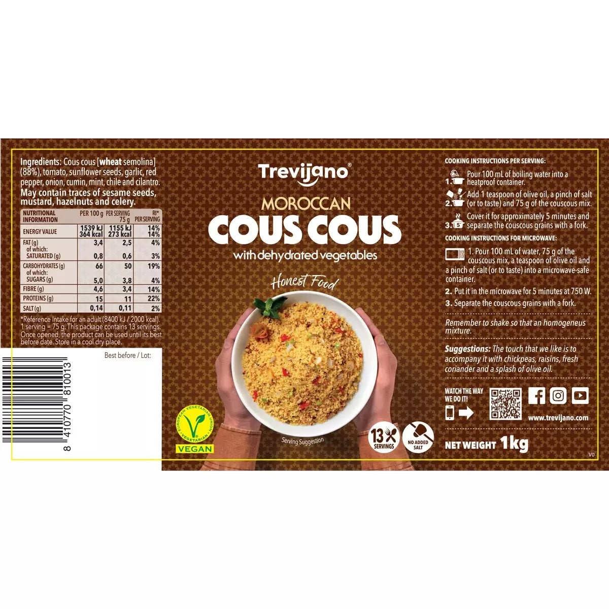 Trevijano Moroccan Couscous with Vegetables 1kg Ingredients