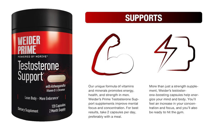 Weider Prime Testosterone Support for Men 120 Count